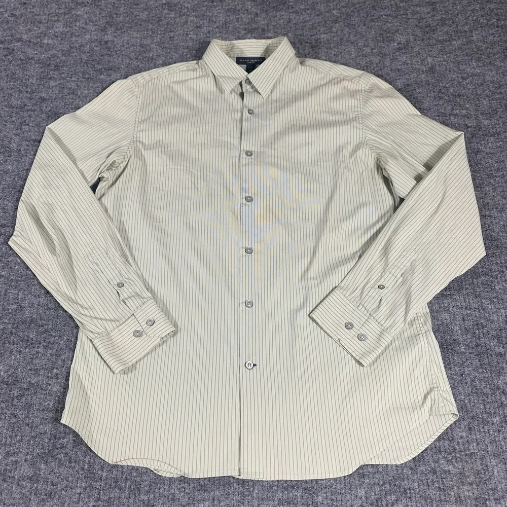 Banana Republic Shirt Mens Large Green Pinstripe Slim Fit Button Up Long Sleeve